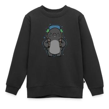 Maulwurf Backpacking Tier Erdhügel - Kinder Premium Organic Sweatshirt - Schwarz - Vorne - AI Model Kid Female (0cm)