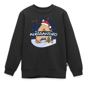 Awesome Alessandro Name w Santa Hat in Xmas Theme - Kids Premium Organic Sweatshirt - black - Front - AI Model Kid Female (0cm)