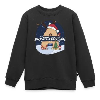 Génial Andrea Nom w Santa Hat dans le thème de Noël - Sweat Premium enfant bio - noir - Devant - AI Model Kid Female (0cm)