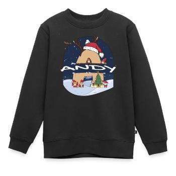 Génial Andy Name w Santa Hat dans le thème de Noël - Sweat Premium enfant bio - noir - Devant - AI Model Kid Female (0cm)