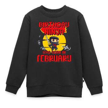 Anniversaire Ninja Février Bday Party Cadeau pour Bday - Sweat Premium enfant bio - noir - Devant - AI Model Kid Female (0cm)