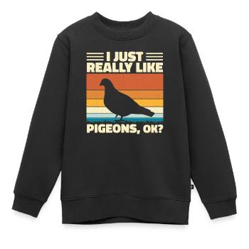 I just like pigeons very much - Kids Premium Organic Sweatshirt - black - Front - AI Model Kid Female (0cm)