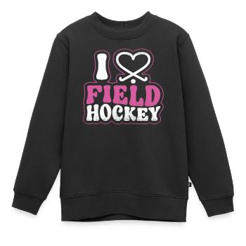 Field Hockey Heart I Love Field - Kinder Premium Organic Sweatshirt - Schwarz - Vorne - AI Model Kid Female (0cm)