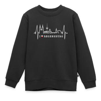 Regensburg Skyline Herzschlag Liebe Regensburger - Kinder Premium Organic Sweatshirt - Schwarz - Vorne - AI Model Kid Female (0cm)