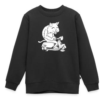 Motorroller Katze - Kinder Premium Organic Sweatshirt - Schwarz - Vorne - AI Model Kid Female (0cm)