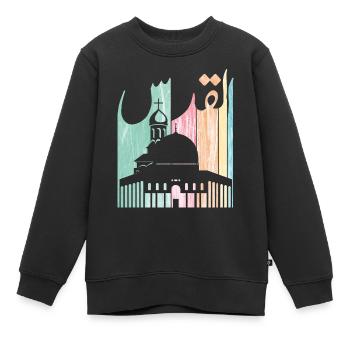 Jérusalem en langue arabe (Al Quds) القدس - Sweat Premium enfant bio - noir - Devant - AI Model Kid Female (0cm)