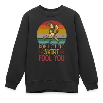 Hockey sur gazon Ne laissez pas la jupe - Sweat Premium enfant bio - noir - Devant - AI Model Kid Female (0cm)