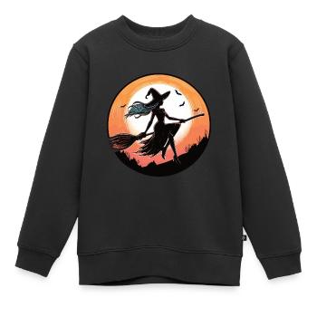 Hexe auf dem Besen - Kinder Premium Organic Sweatshirt - Schwarz - Vorne - AI Model Kid Female (0cm)