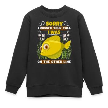 Fischen Angeln, Comic Fisch mit Angelhaken, Spruch - Kinder Premium Organic Sweatshirt - Schwarz - Vorne - AI Model Kid Female (0cm)