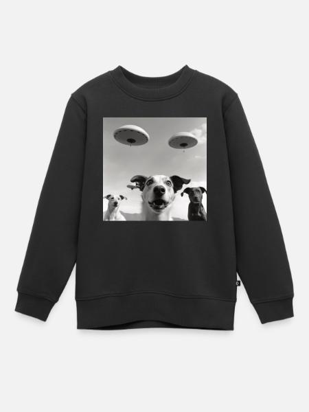 Selfie Chien OVNI Drôle Alien Ovni Amoureux De Chien - Sweat Premium enfant bio - noir