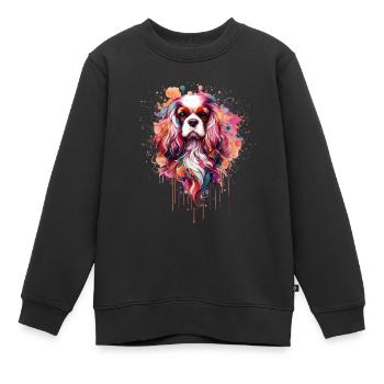Chien cavalier parmi les couleurs - Sweat Premium enfant bio - noir - Devant - AI Model Kid Female (0cm)
