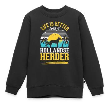 Das Leben ist ist mit einem Hollandse Herder - Kinder Premium Organic Sweatshirt - Schwarz - Vorne - AI Model Kid Female (0cm)