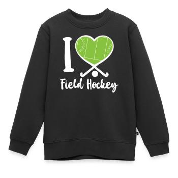Field Hockey Heart I Love Field - Kinder Premium Organic Sweatshirt - Schwarz - Vorne - AI Model Kid Female (0cm)