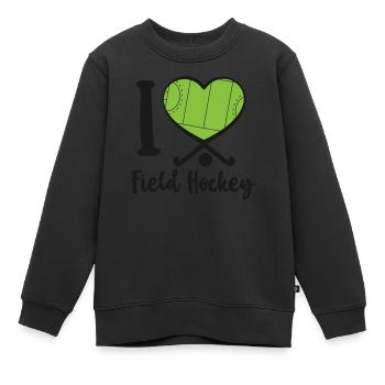 Field Hockey Heart I Love Field - Kinder Premium Organic Sweatshirt - Schwarz - Vorne - AI Model Kid Female (0cm)