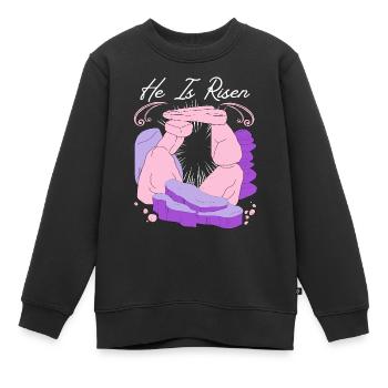 Jesus Christus Wiederauferstehung Ostern Spruch - Kinder Premium Organic Sweatshirt - Schwarz - Vorne - AI Model Kid Female (0cm)