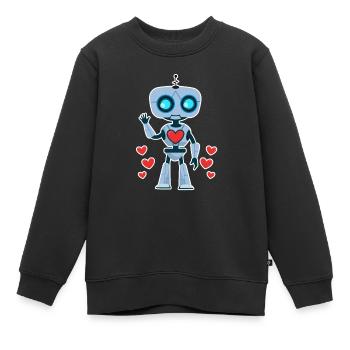 Roboter Herz Valentinstag Paare Passende Familie - Kinder Premium Organic Sweatshirt - Schwarz - Vorne - AI Model Kid Female (0cm)