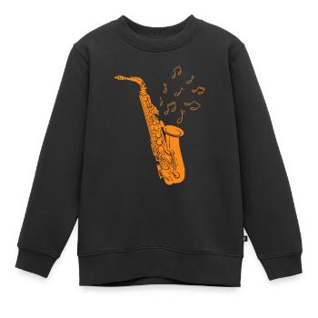 Saxophonist Musiknoten Saxophonist Jazz - Kinder Premium Organic Sweatshirt - Schwarz - Vorne - AI Model Kid Female (0cm)