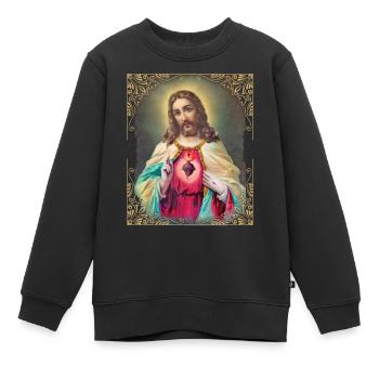 Vintage Jésus-Christ avec coeur flamboyant - Sweat Premium enfant bio - noir - Devant - AI Model Kid Female (0cm)