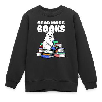 Eisbär liebt Literatur und sitzt auf Bücher - Kinder Premium Organic Sweatshirt - Schwarz - Vorne - AI Model Kid Female (0cm)