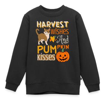 Récolte d’automne avec citrouille et chat rigolo - Sweat Premium enfant bio - noir - Devant - AI Model Kid Female (0cm)