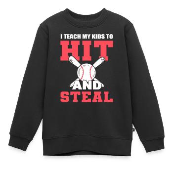 I Teach My Kids To Hit And Steal Baseballspieler - Kinder Premium Organic Sweatshirt - Schwarz - Vorne - AI Model Kid Female (0cm)