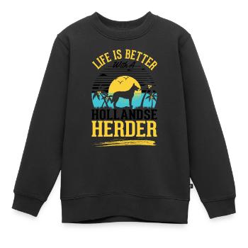 Das Leben ist ist mit einem Hollandse Herder - Kinder Premium Organic Sweatshirt - Schwarz - Vorne - AI Model Kid Female (0cm)