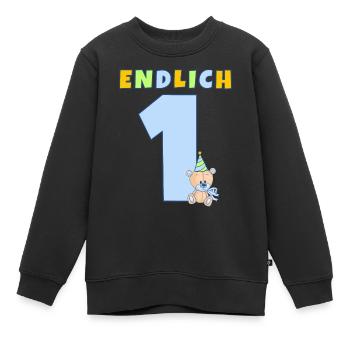 ENDLICH 1 Erster Geburtstag Kindergeburtstag Bär - Kinder Premium Organic Sweatshirt - Schwarz - Vorne - AI Model Kid Female (0cm)