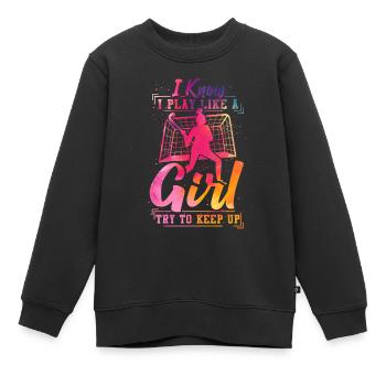 Field Hockey Watercolor I Know I - Kinder Premium Organic Sweatshirt - Schwarz - Vorne - AI Model Kid Female (0cm)
