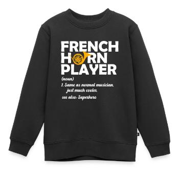 Französischer Horn -Spieler Hornist Messing Musik - Kinder Premium Organic Sweatshirt - Schwarz - Vorne - AI Model Kid Female (0cm)