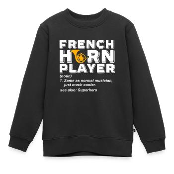 Französischer Horn -Spieler Hornist Messing Musik - Kinder Premium Organic Sweatshirt - Schwarz - Vorne - AI Model Kid Female (0cm)