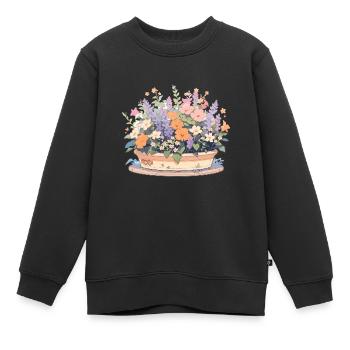 Fleurs, Bouquet, Fleur, Botanique, Jardin - Sweat Premium enfant bio - noir - Devant - AI Model Kid Female (0cm)