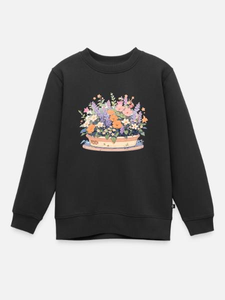 Fleurs, Bouquet, Fleur, Botanique, Jardin - Sweat Premium enfant bio - noir