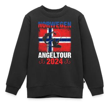 Norwegen Angeltour 2024 Geschenk für Angler - Kinder Premium Organic Sweatshirt - Schwarz - Vorne - AI Model Kid Female (0cm)
