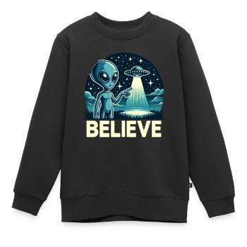 Drôle Alien Alien Croire - Sweat Premium enfant bio - noir - Devant - AI Model Kid Female (0cm)