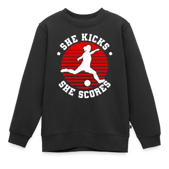 Soccer féminin, Football féminin, Football féminin - Sweat Premium enfant bio - noir - Devant - AI Model Kid Female (0cm)