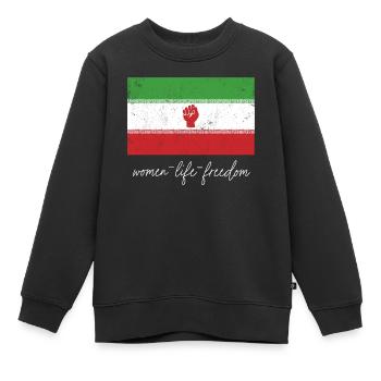 Iranische Flagge Frau mit Faust Unterstützung Frauen von - Kinder Premium Organic Sweatshirt - Schwarz - Vorne - AI Model Kid Female (0cm)