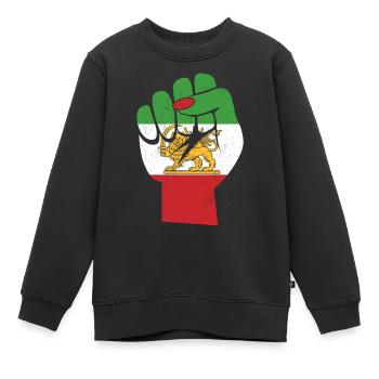 Iranische Flagge Weibliche Faust Unterstützung Frauen des Iran - Kinder Premium Organic Sweatshirt - Schwarz - Vorne - AI Model Kid Female (0cm)
