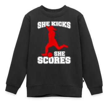 Soccer féminin, Football féminin, Football féminin - Sweat Premium enfant bio - noir - Devant - AI Model Kid Female (0cm)