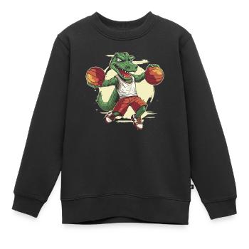 Joueur de basket-ball T Rex - Sweat Premium enfant bio - noir - Devant - AI Model Kid Female (0cm)