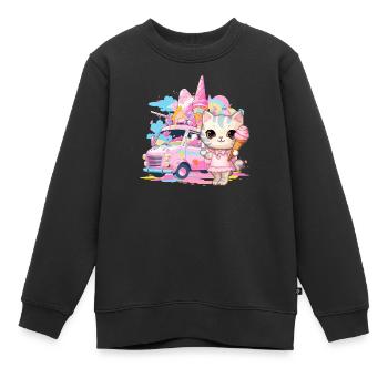 Katze Kätzchen-Mädchen Eisdielen Dessert-Eiscreme - Kinder Premium Organic Sweatshirt - Schwarz - Vorne - AI Model Kid Female (0cm)