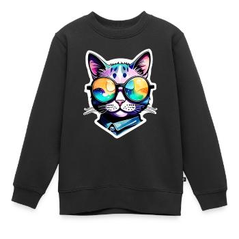 Chat avec lunettes de soleil - chat avec lunettes - Sweat Premium enfant bio - noir - Devant - AI Model Kid Female (0cm)