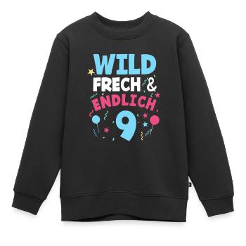 Kindergeburtstag T-Shirt Endlich Wild frech - Kinder Premium Organic Sweatshirt - Schwarz - Vorne - AI Model Kid Female (0cm)