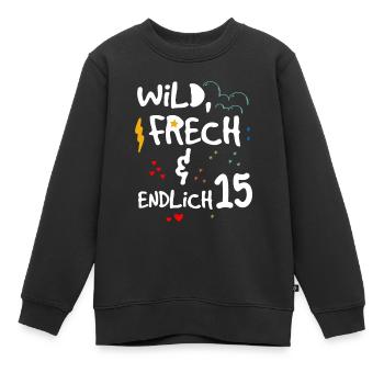 Kindergeburtstag T-Shirt Endlich Wild frech Feier - Kinder Premium Organic Sweatshirt - Schwarz - Vorne - AI Model Kid Female (0cm)