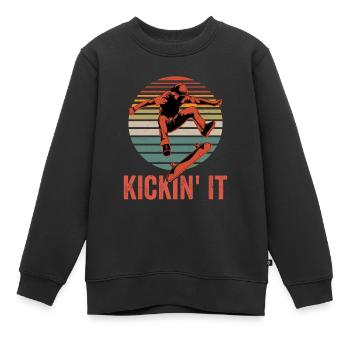 Kickin' It Skateboard Skateur Skateboard - Sweat Premium enfant bio - noir - Devant - AI Model Kid Female (0cm)