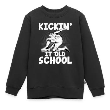 Kickin' it Old School Skateboard Skater Skateboard - Sweat Premium enfant bio - noir - Devant - AI Model Kid Female (0cm)