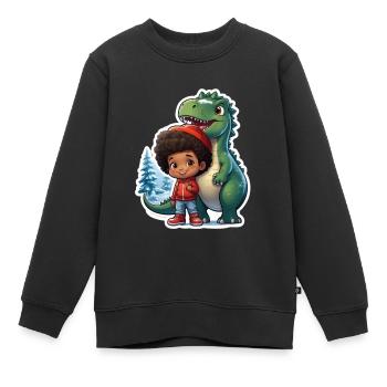 Sapin de Noël Dino - Sweat Premium enfant bio - noir - Devant - AI Model Kid Female (0cm)