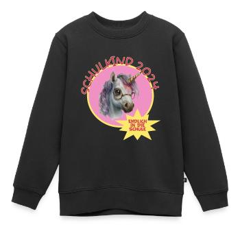 Schulkind 2024 endlich Schule Einhorn mit Brille - Kinder Premium Organic Sweatshirt - Schwarz - Vorne - AI Model Kid Female (0cm)