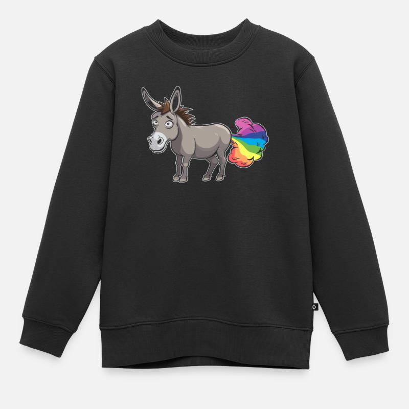 Muli Esel Lustig Regenbogenfurz - Kinder Premium Organic Sweatshirt - Schwarz