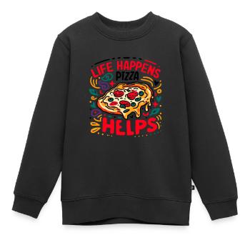 Life Happens Pizza hilft - Kinder Premium Organic Sweatshirt - Schwarz - Vorne - AI Model Kid Female (0cm)
