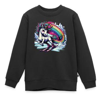 Ski Einhorn Ski Unicorn Arc-en-ciel Winter Magic - Sweat Premium enfant bio - noir - Devant - AI Model Kid Female (0cm)